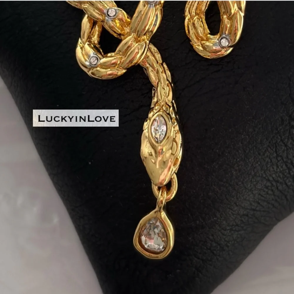 Alexis Bittar • Serpent CZ Crystal Snake Chain Gold Slide Necklace